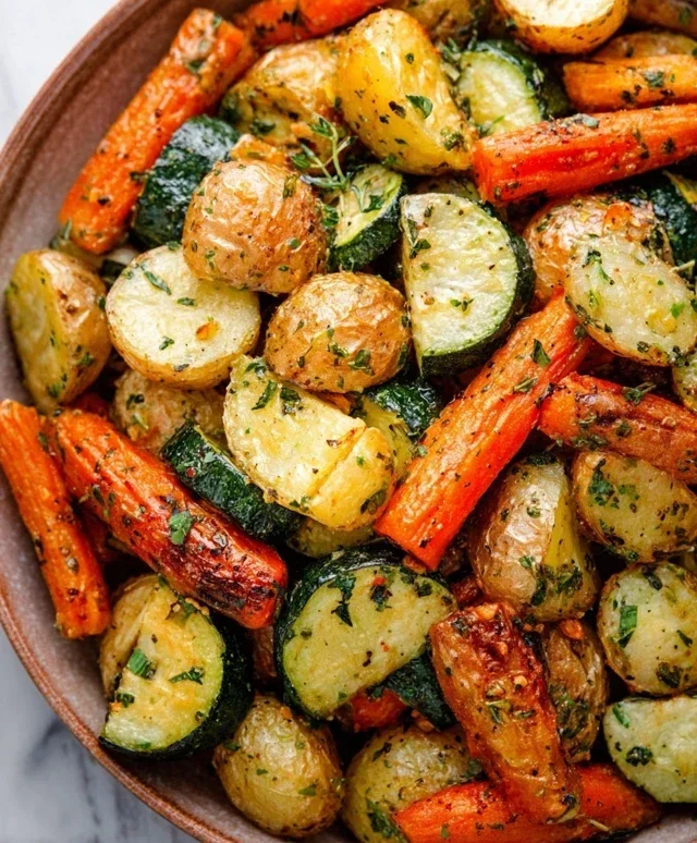 Garlic Herb Roasted Potatoes Carrots and Zucchini