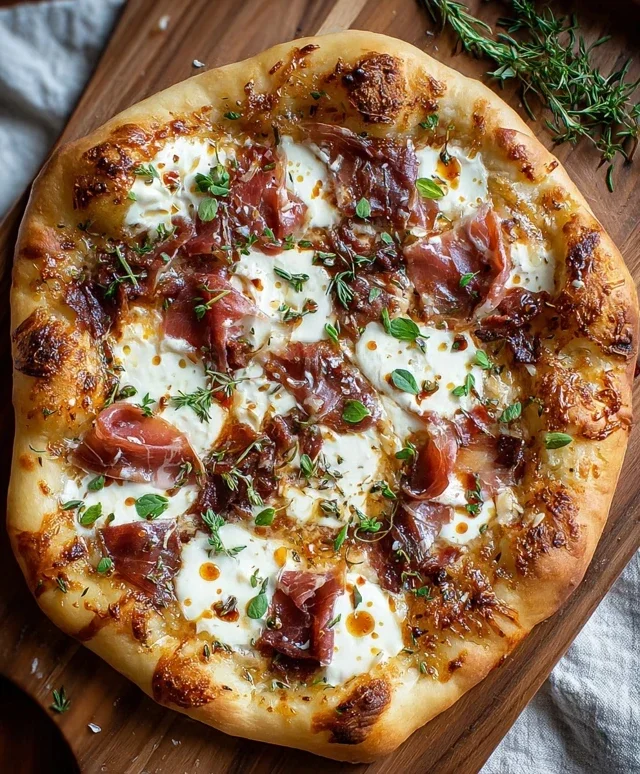 White Pizza with Beef Beef Prosciutto & Hot Honey
