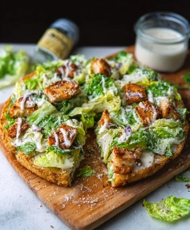 Viral Chicken Crust Caesar Salad Pizza