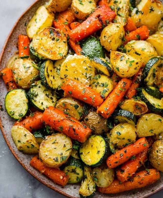 Garlic Herb Roasted Potatoes Carrots and Zucchini