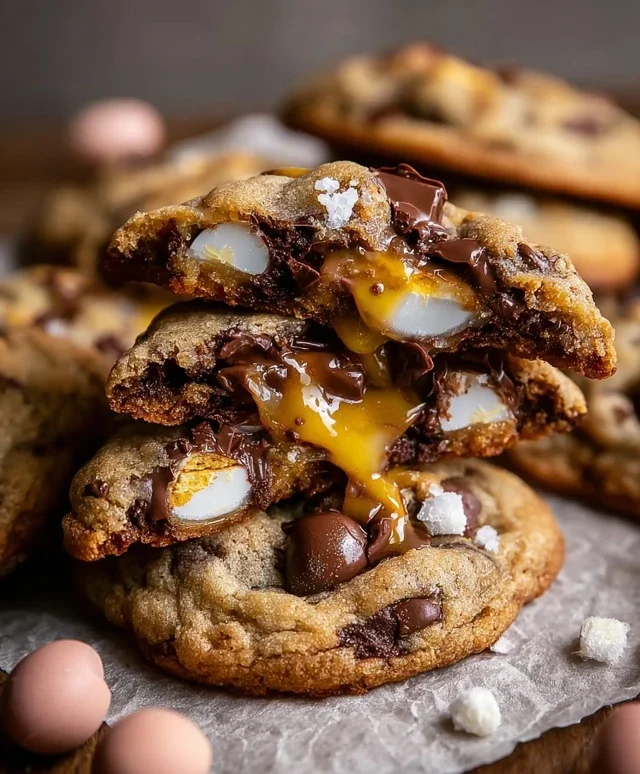 Brown Butter Cadbury Creme Egg Chocolate Chip Cookies