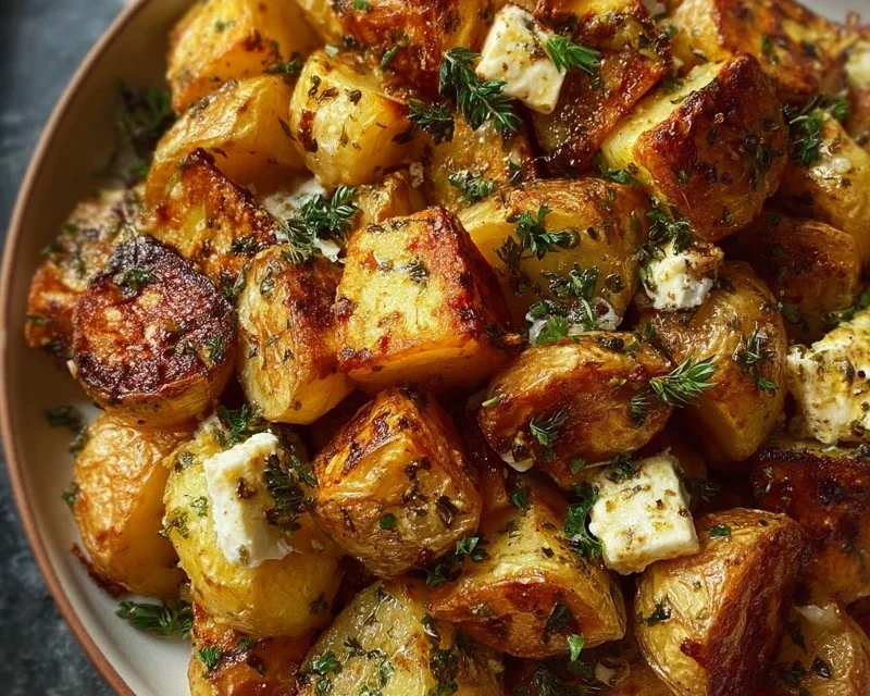 Roasted Potatoes with Baked Feta and Garlic
