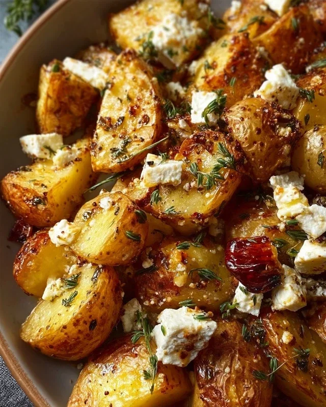 Roasted Potatoes with Baked Feta and Garlic