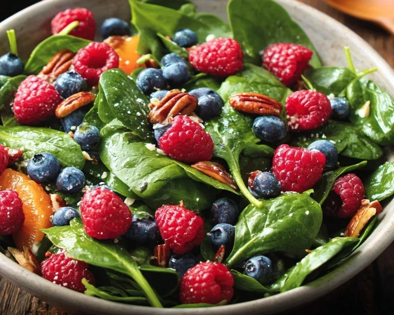 Berry Spinach Salad with Blueberries and Raspberries