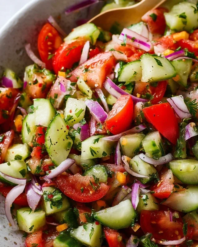 Mediterranean Salad with Cucumber, Tomato and Onion