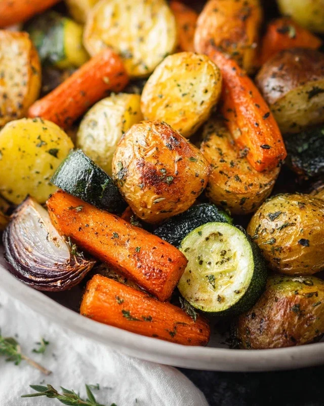Garlic Herb Roasted Potatoes Carrots and Zucchini