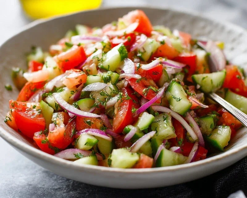 Mediterranean Salad with Cucumber, Tomato and Onion