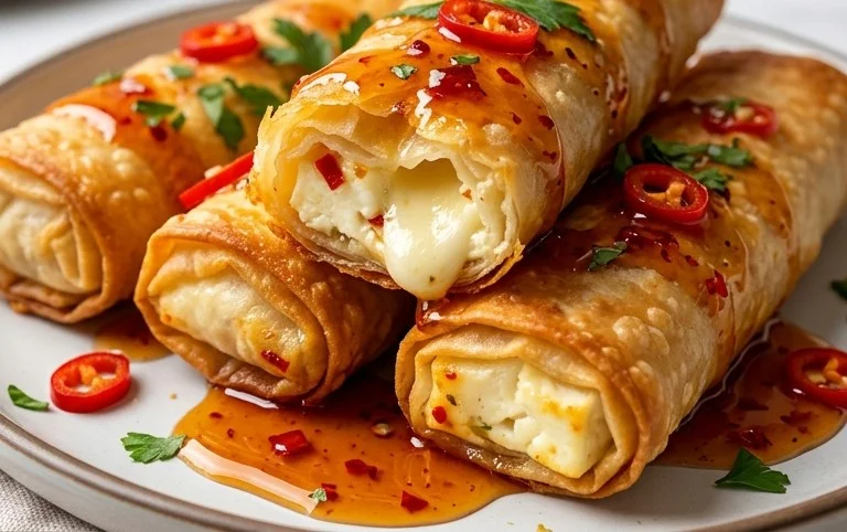 Indulgent Oven Fried Feta Rolls with Chili Honey Magic