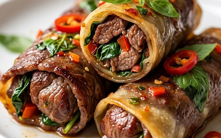 Thai Basil Beef Rolls