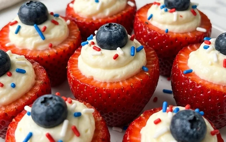Red, White, and Blue Cheesecake Strawberries