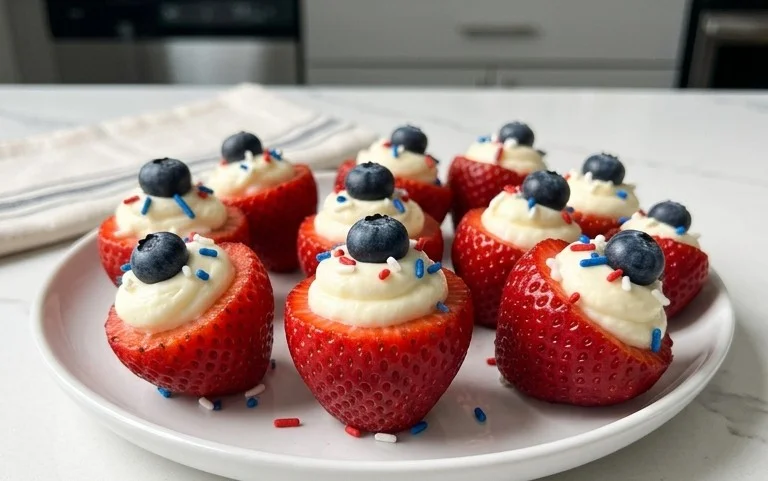 Red, White, and Blue Cheesecake Strawberries