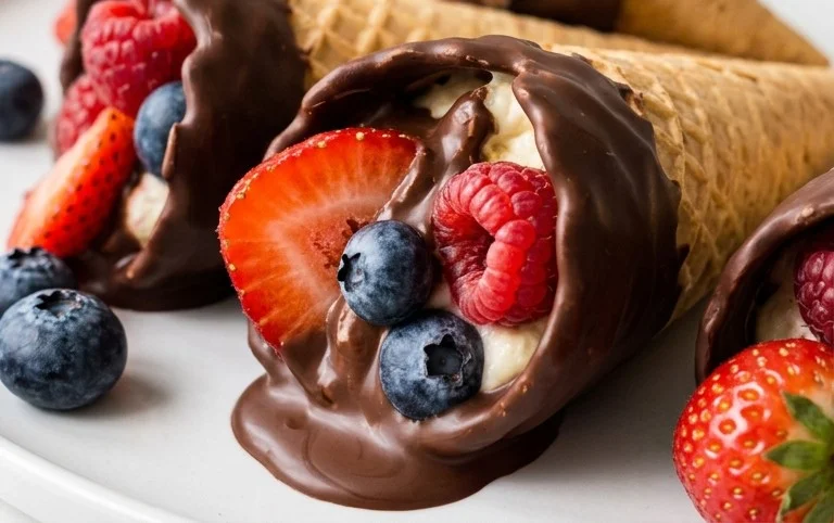 Chocolate Dipped Fruit Filled Cones