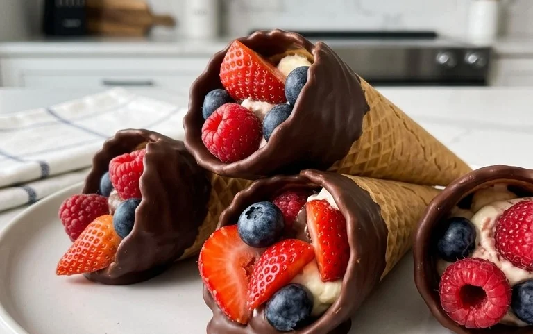 Chocolate Dipped Fruit Filled Cones