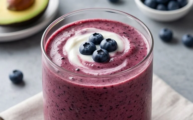Blueberry Avocado Smoothie With Lemon & Yogurt