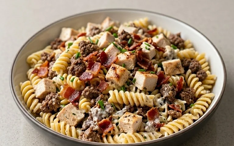 Chicken Beef Bacon Ranch Pasta Salad