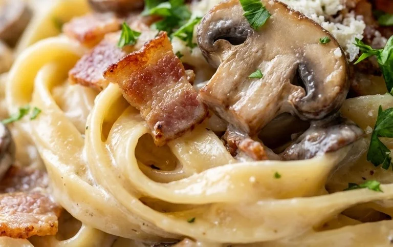 Creamy Beef Bacon and Mushroom Pasta