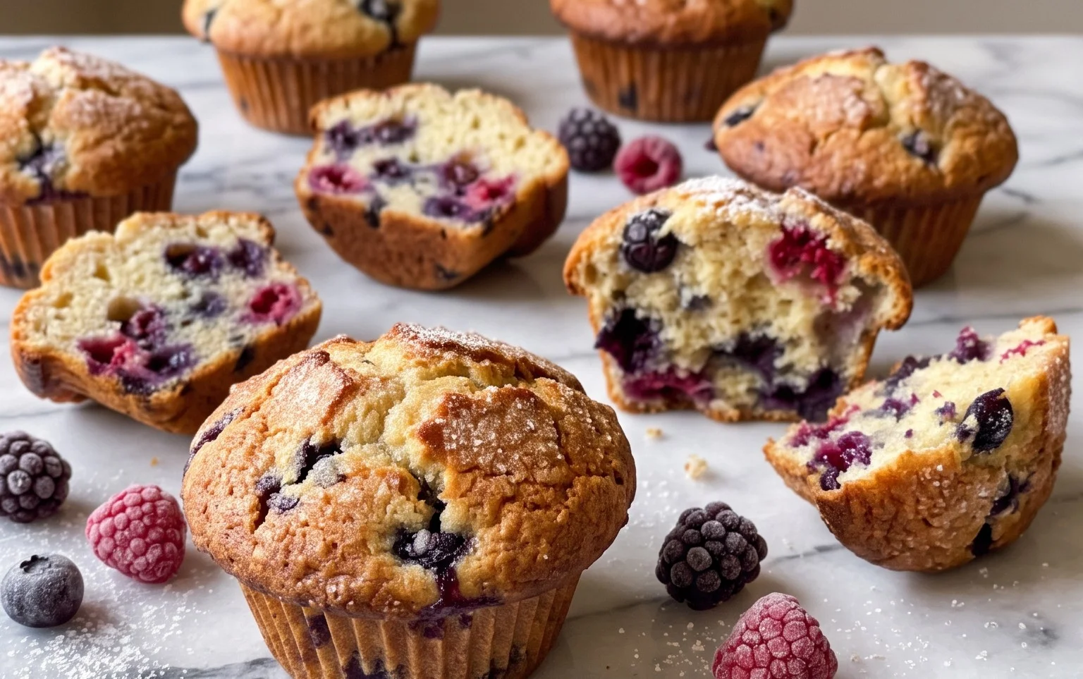 Bakery Style Mixed Berry Muffins | with Frozen Berries
