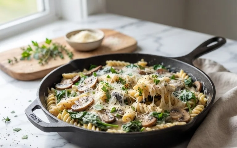 Parmesan Spinach Mushroom Pasta Skillet
