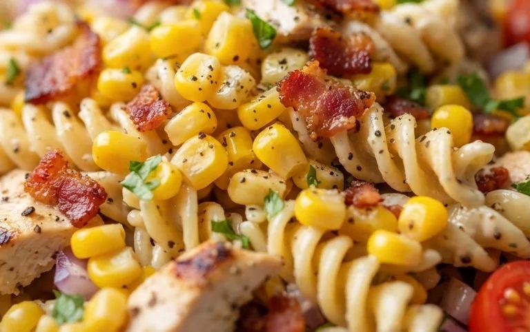 Chicken and Corn Pasta Salad with Beef Bacon