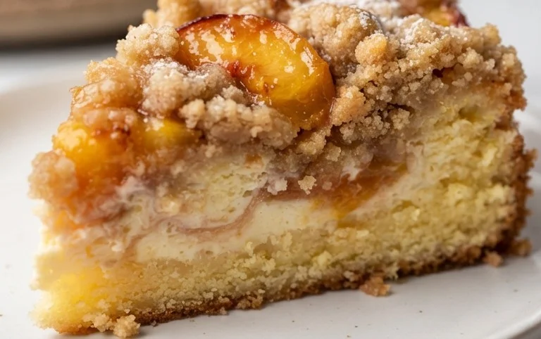 Peach Cream Cheese Cake with Streusel Topping
