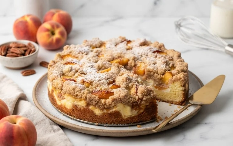 Peach Cream Cheese Cake with Streusel Topping